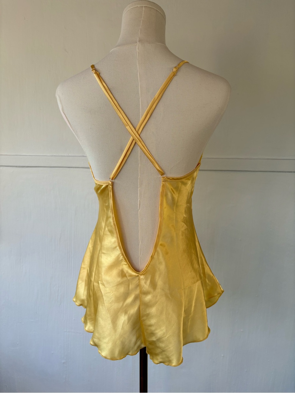Shirley of Hollywood A-symmetrical Yellow  Lace Satin Slip